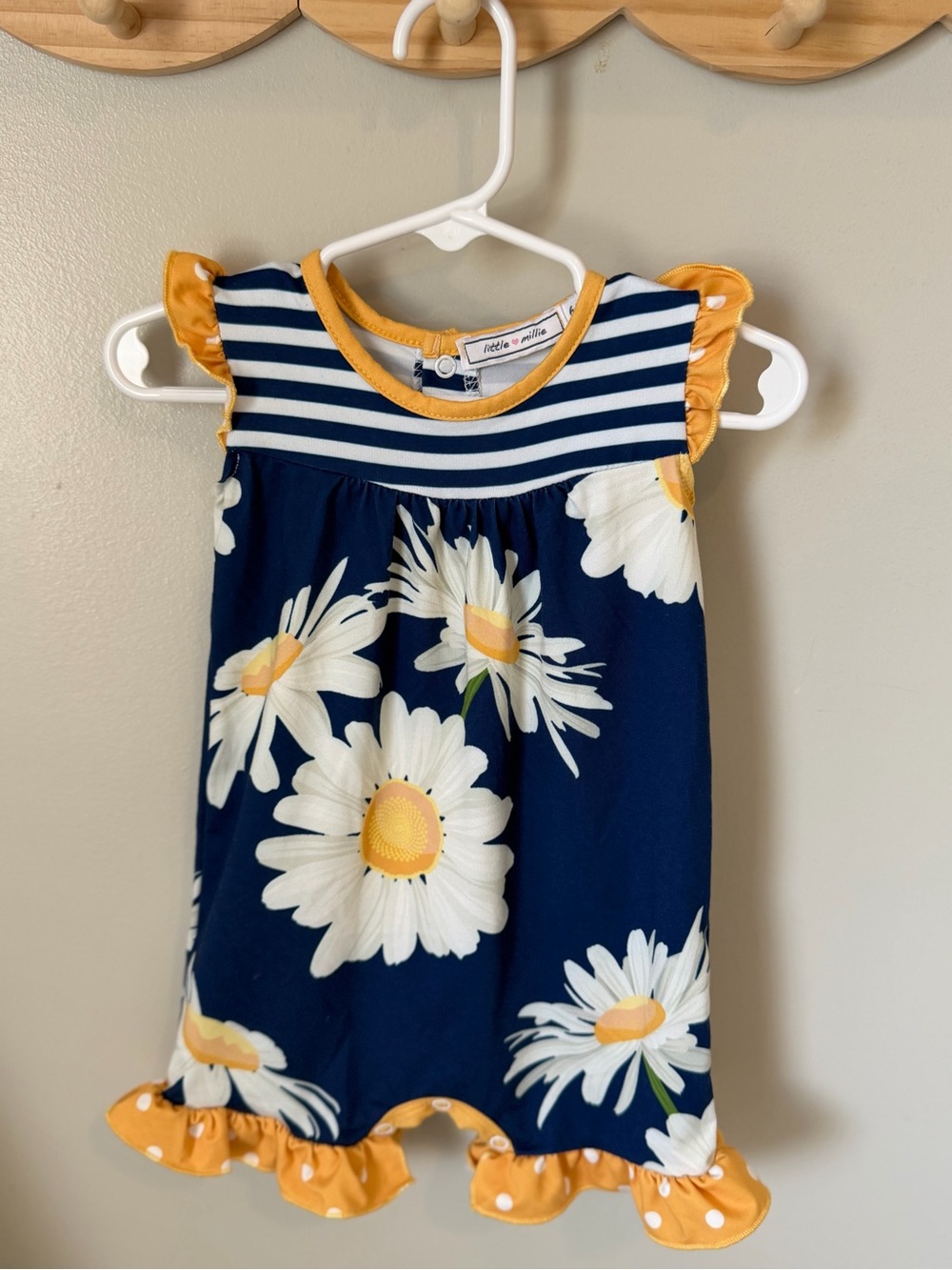 Little Millie Girls 6M Navy Floral Knit Romper Sleeveless Snap Closure